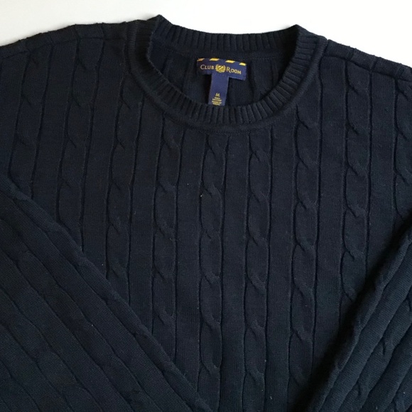 Club Room  solid navy colour cabled cotton crew neck pullover  Sz  M - Picture 3 of 5